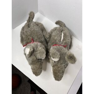 Sound Mates Wolf Dog Slippers Gray Plush Animal Novelty Mens M 7-9 No Sound